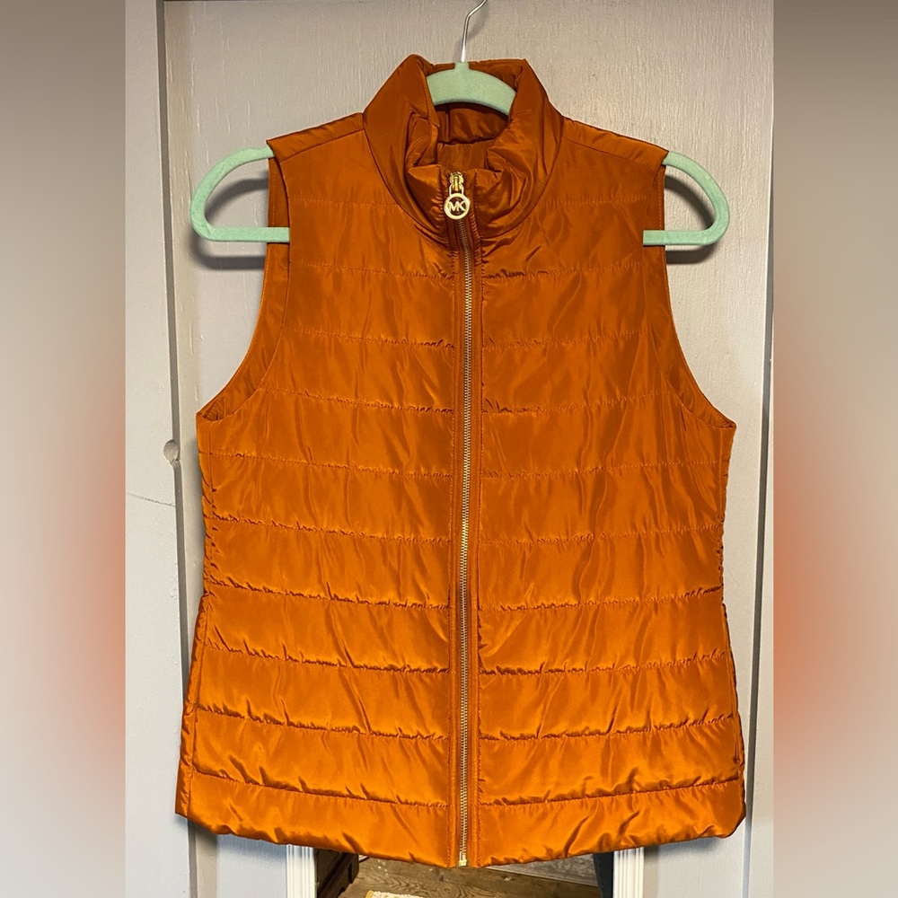 Michael Kors Orange Quilted Puffer Vest Women’s S Excellent Condition